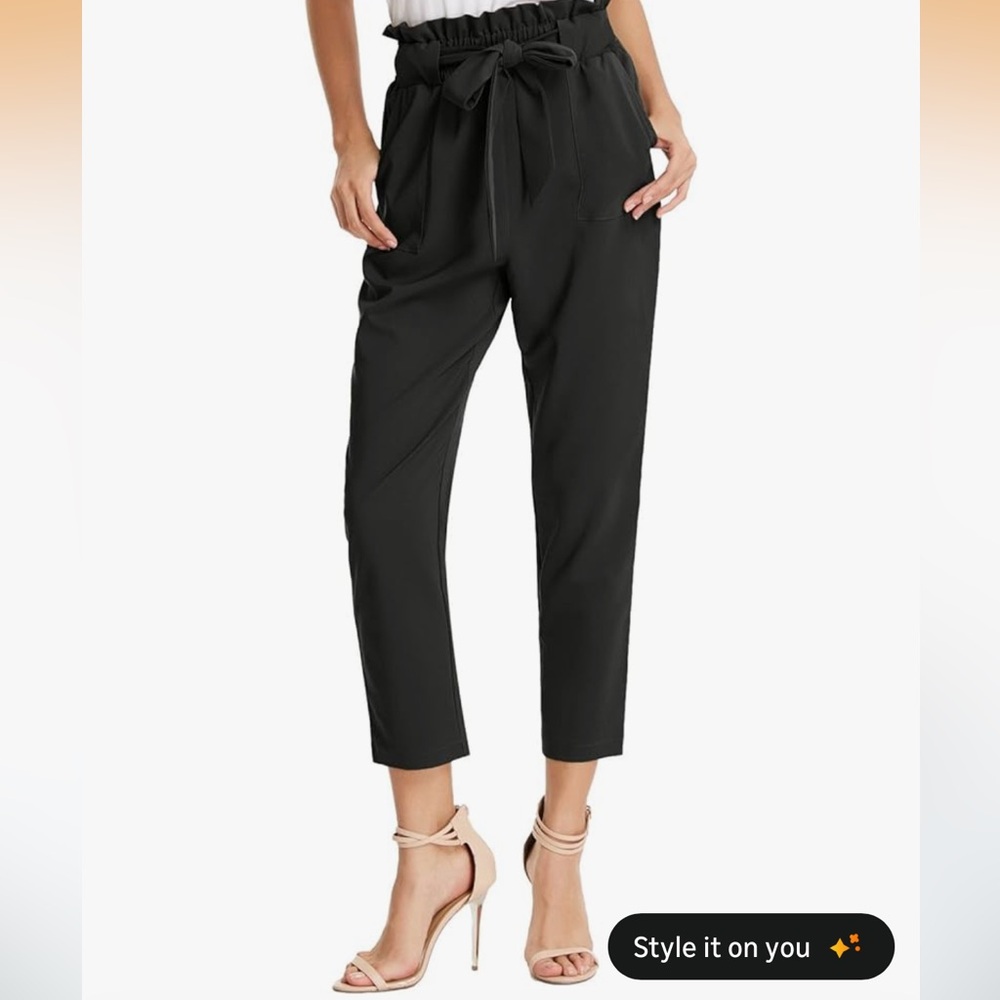 NWT Grace Karin Black Ankle-Length Paperbag Pants